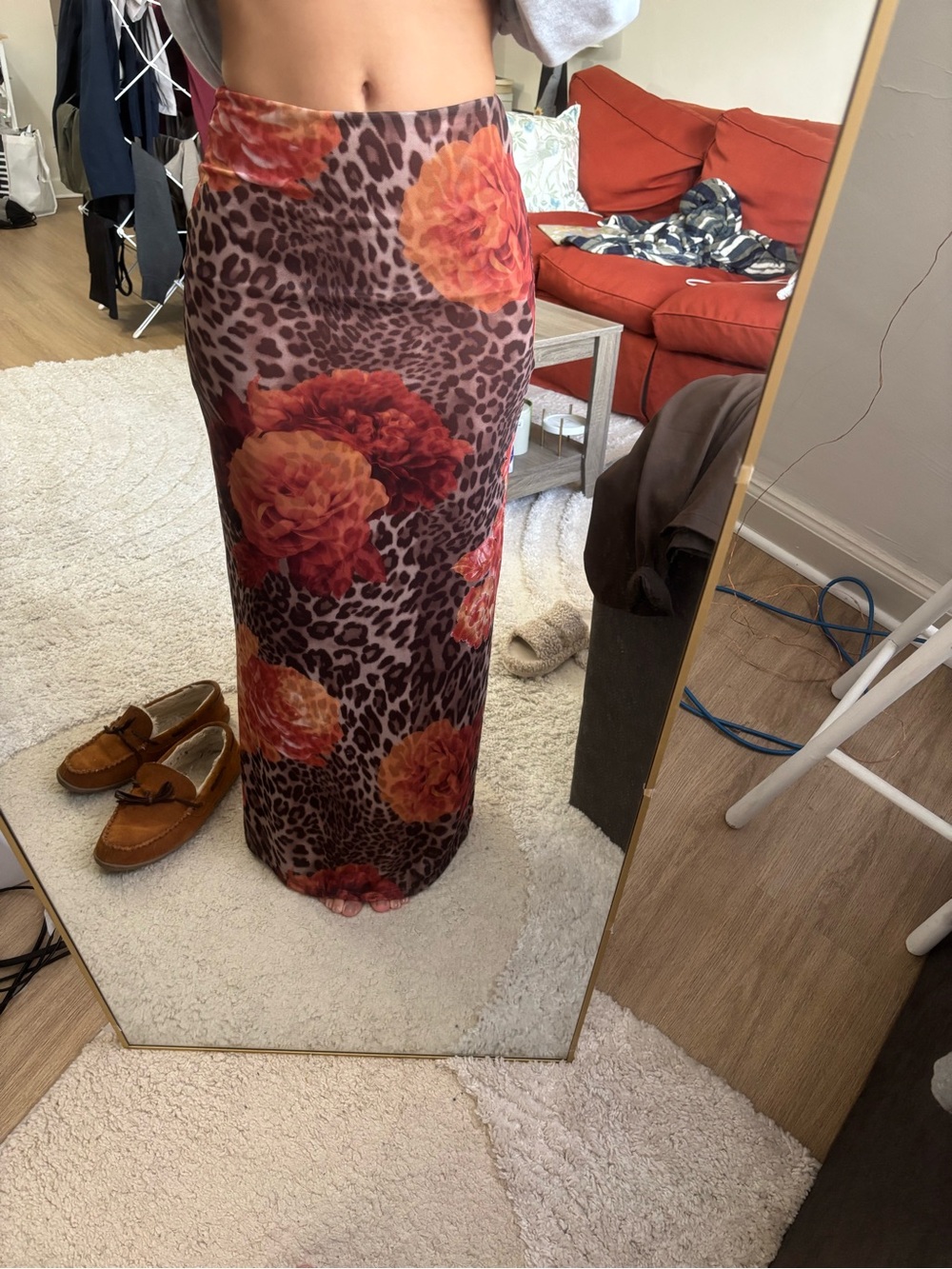 South Moon Under Floral Leopard Maxi Skirt - Orange & Brown